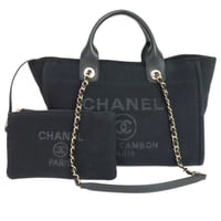 CHANEL Medium Deauville Tote Bag Canvas Black #20309