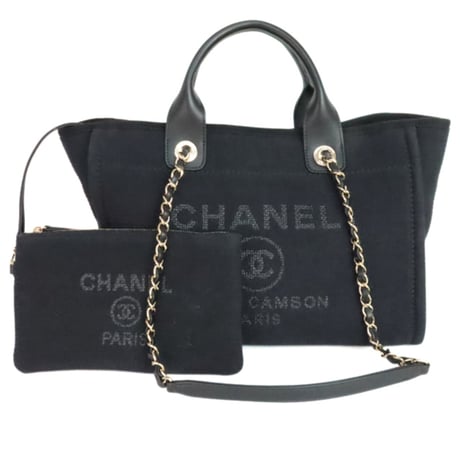 CHANEL Medium Deauville Tote Bag Canvas Black #20309