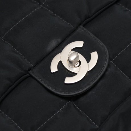 CHANEL Chocolate Bar Easy Flap Bag Quilted Nylon Black #76434