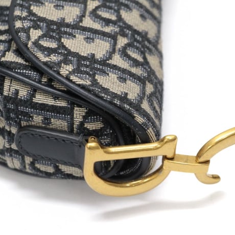 Christian Dior Small Saddle Bag Oblique Canvas Navy #75644