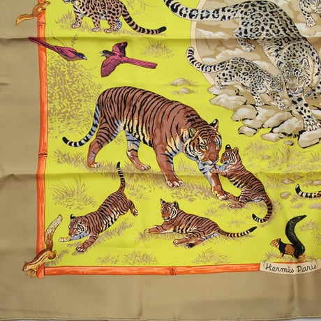 HERMES Carre 90 Silk 100% Scarf Stole "TENDRESSE FELINE" #76493