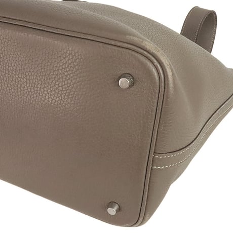 HERMES Picotin Lock MM Handbag Taurillon Clémence Leather Etoupe #20247