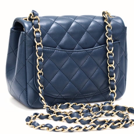 CHANEL Mini Square Flap Bag Quilted Lambskin Blue #75636