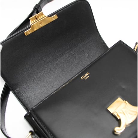 CELINE Teen Triomphe Shoulder Bag Calf Leather Black #20275