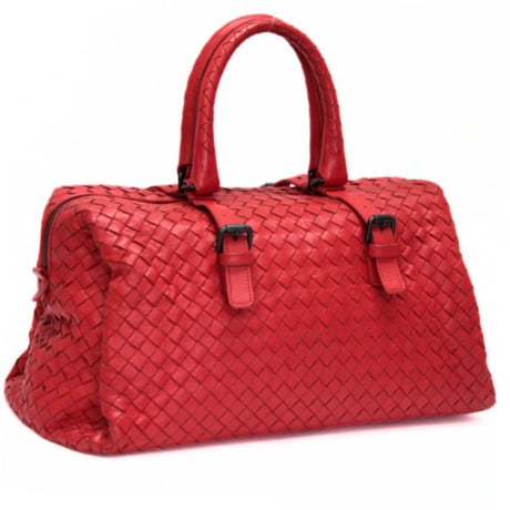 BOTTEGA VENETA Boston Bag Intrecciato Leather Red #75791