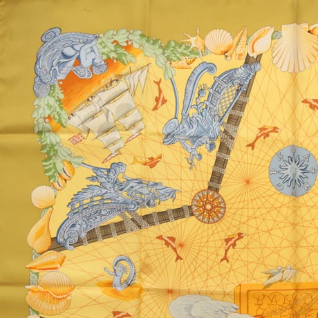 HERMES Carre 90 Silk 100% Scarf Stole "Balade Oceane" #76222
