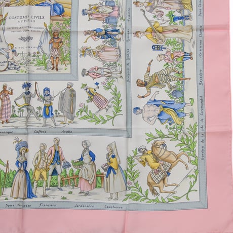 HERMES Carre 90 Silk 100% Scarf Stole "COSTUME CIVILS ACTUELS" #76718
