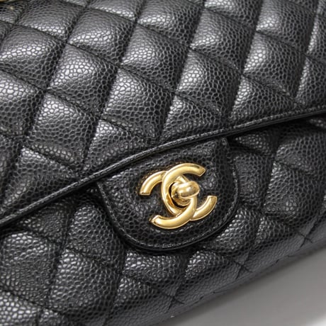 CHANEL Classic 25 Medium Double Flap Bag Quilted Caviar Black ＃76367