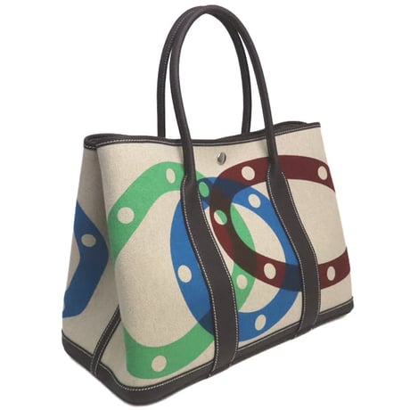 HERMES Garden Party PM Tote Bag "H au Pas" Toile H Negonda Rouge Sellier ＃19552