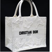 Christian Dior Small Book Tote Bag D-Lace Butterfly Canvas White #76138