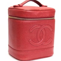 CHANEL CC Logo Vanity Bag Caviar Red #76458