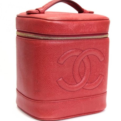 CHANEL CC Logo Vanity Bag Caviar Red #76458