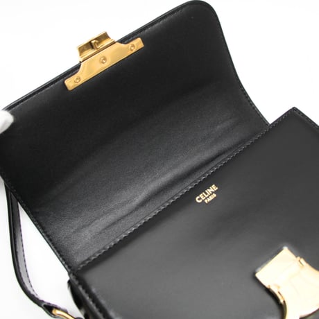 CELINE Teen Triomphe Shoulder Bag Calf Leather Black #76216