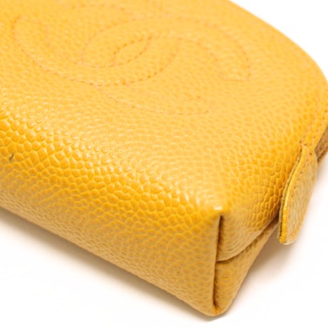 CHANEL CC Logo Mini Pouch Caviar Yellow ＃76464