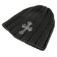 Chrome Hearts Leather Cross Patch Cashmere Beanie Black #104121