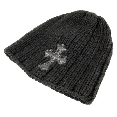 Chrome Hearts Leather Cross Patch Cashmere Beanie Black #104121