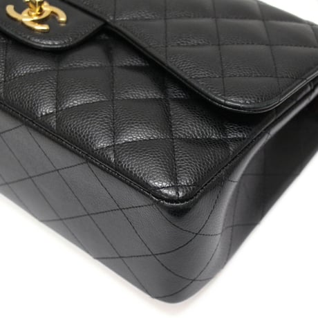 CHANEL Classic 30 Jumbo Double Flap Bag Quilted Caviar Black #76370