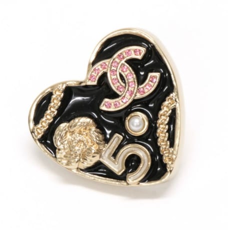 CHANEL CC Logo Heart Motif Pin Broach Gold-toned B24S #76715
