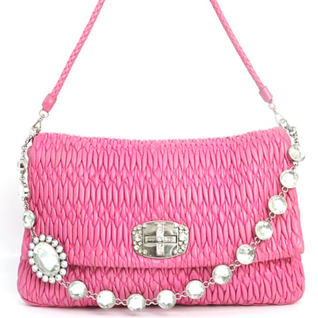 Miu Miu Matelasse Shoulder Bag with Bijou Chain Nappa Leather Pink #19842