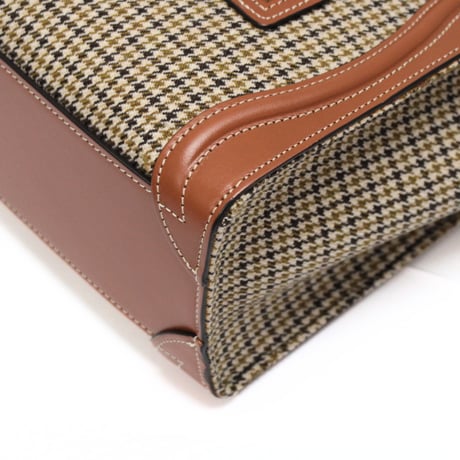CELINE Nano Luggage Tote Bag Houndstooth Tweed Leather Brown #75595