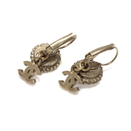 CHANEL Faux Pearl CC Logo Dangle Pierced Earrings Crystal Silver-toned 16A #76292