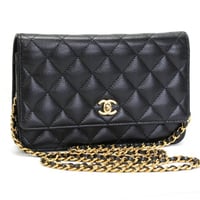 CHANEL Wallet on Chain Bag Turnlock Hardware Quilted Caviar Black #76328