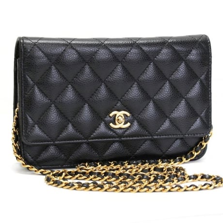 CHANEL Wallet on Chain Bag Turnlock Hardware Quilted Caviar Black #76328