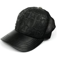 Chrome Hearts Cemetery Cross Leather Patch Mesh Trucker Hat Cap Black #104248