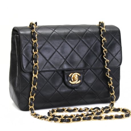 CHANEL Mini Square 20 Flap Bag Quilted Lambskin Black ＃75472