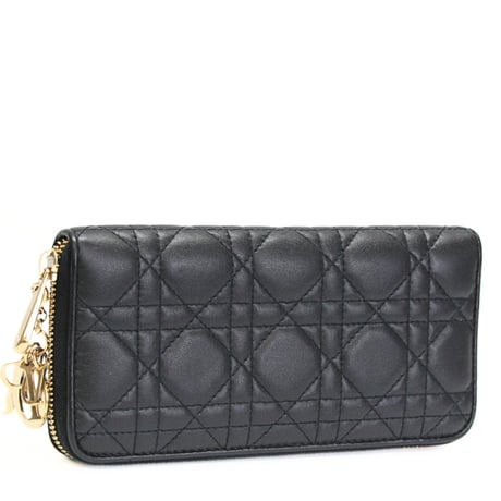 Christian Dior Lady Dior Voyageur Wallet Cannage Lambskin Black #76390
