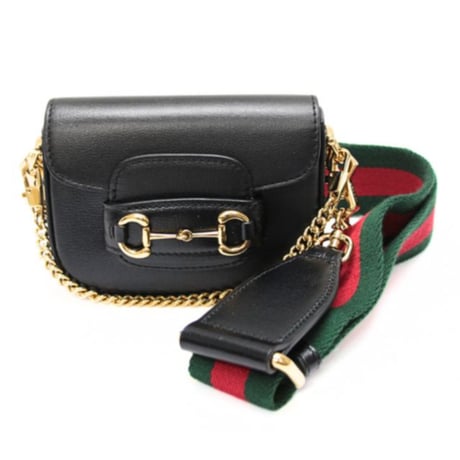 GUCCI Mini Horsebit 1955 Wallet on Strap Calfskin Black #75465