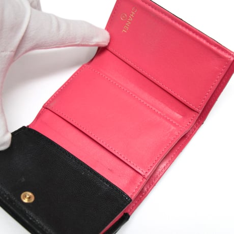 CHANEL Mesh CC Small Flap Wallet Quilted Caviar Black #75691