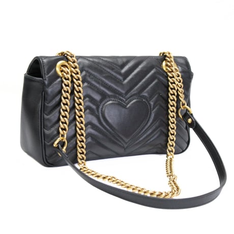 GUCCI Medium GG Marmont Flap Bag Quilted Leather Black #75949