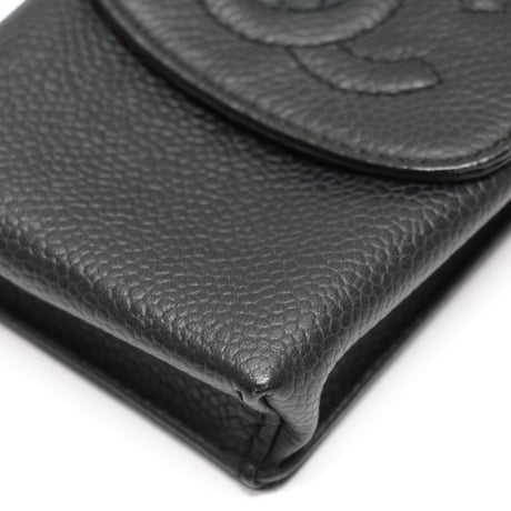 CHANEL CC Logo Cigarette Case Caviar Black #76229