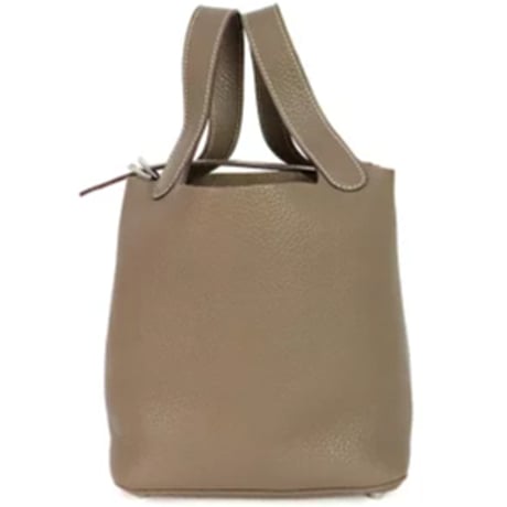 HERMES Picotin Lock PM Handbag Taurillon Clemence Leather Etoupe #20308