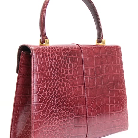 YVES SAINT LAURENT Top Handle Envelop Flap Bag Crocodile Embossed Leather Bordeaux #76589