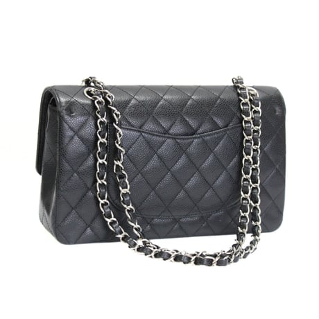 CHANEL Classic 25 Medium Double Flap Bag Quilted Caviar Black ＃76364