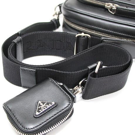 PRADA Front Pocket Crossbody Bag Leather Black 2VH168 ＃75628
