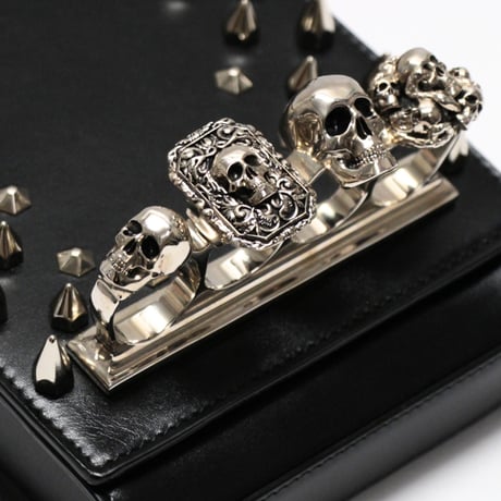 Alexander McQueen Brand-New 4-Ring Skull Knuckle Messenger Bag Black #32233