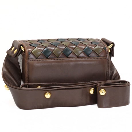 BOTTEGA VENETA Crossbody Bag with Studded Strap Intrecciato Leather Black Brown #75968