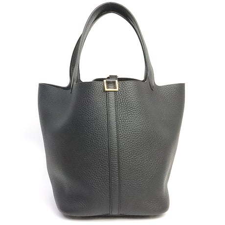 HERMES Picotin Lock MM Handbag Taurillon Clemence Leather Black #19566