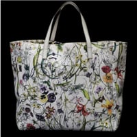 GUCCI Botanical Floral Printed Tote Bag Canvas White #75393