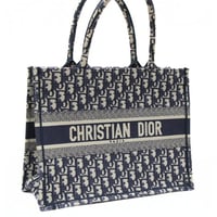 Christian Dior Medium Book Tote Bag Oblique Canvas Navy #76045