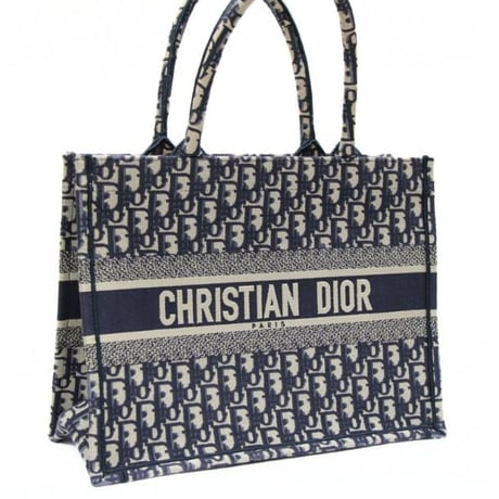 Christian Dior Medium Book Tote Bag Oblique Canvas Navy #76045