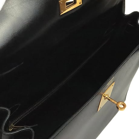 HERMES Sellier Kelly 32 Handbag Boxcalf Leather Black ＃20211