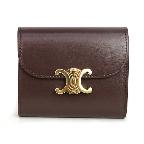 CELINE Small Triomphe Flap Wallet Shiny Calfskin Chestnut #19940