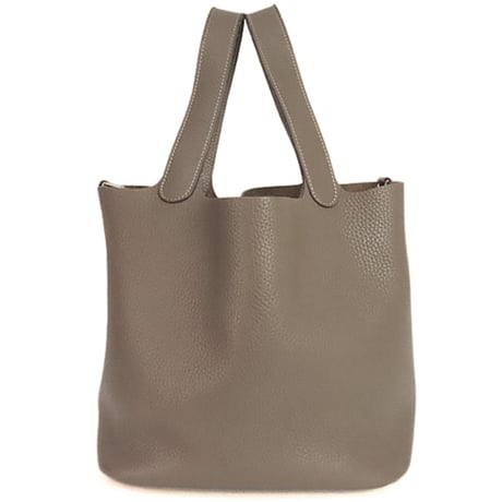 HERMES Picotin Lock MM Handbag Taurillon Clémence Leather Etoupe #20247