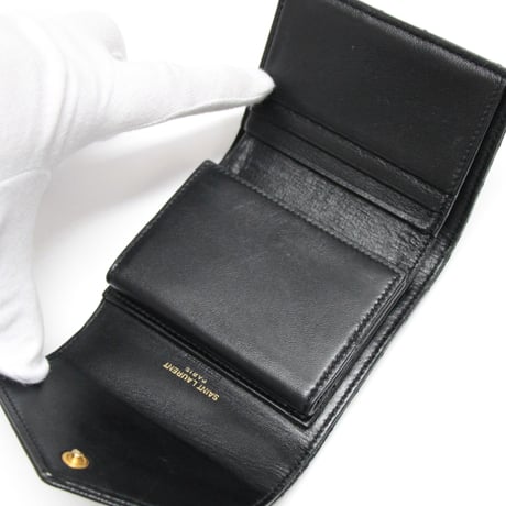 SAINT LAURENT PARIS Cassandra Mini Trifold Wallet Quilted Leather Black #76447