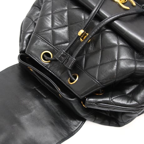 CHANEL CC Logo Drawstring Backpack Quilted Lambskin Black #76634