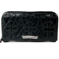 Chrome Hearts REC F ZIP Quilted Cemetery Cross Patch Leather Wallet #31643
